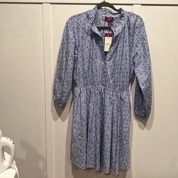 NWT J Crew Liberty Fabric Blue Floral Ruffle Mini Dress - Picture 2 of 9